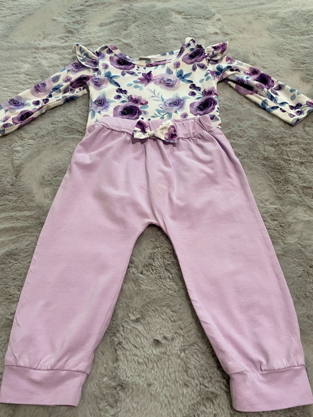 Girls' Lavender Floral Top & Pants Set - Brand